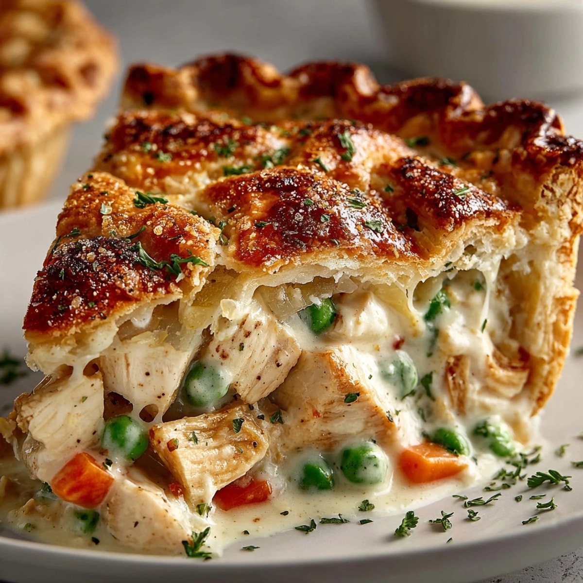 Buttermilk Ranch Chicken Pot Pie with golden, flaky crust and creamy filling served fresh