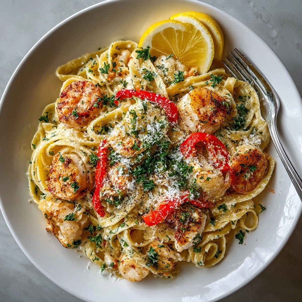 Steaming bowl of Creamy Cajun Seafood Pasta, featuring tender seafood and rich Cajun-seasoned sauce.