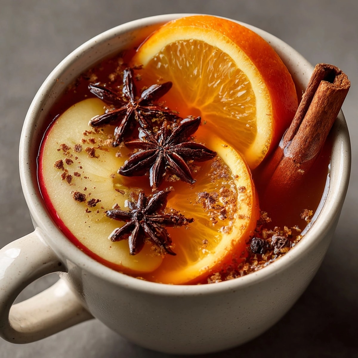 Fragrant Spiced Apple Cider Punch simmers with citrus, spiced notes, and cinnamon sticks.