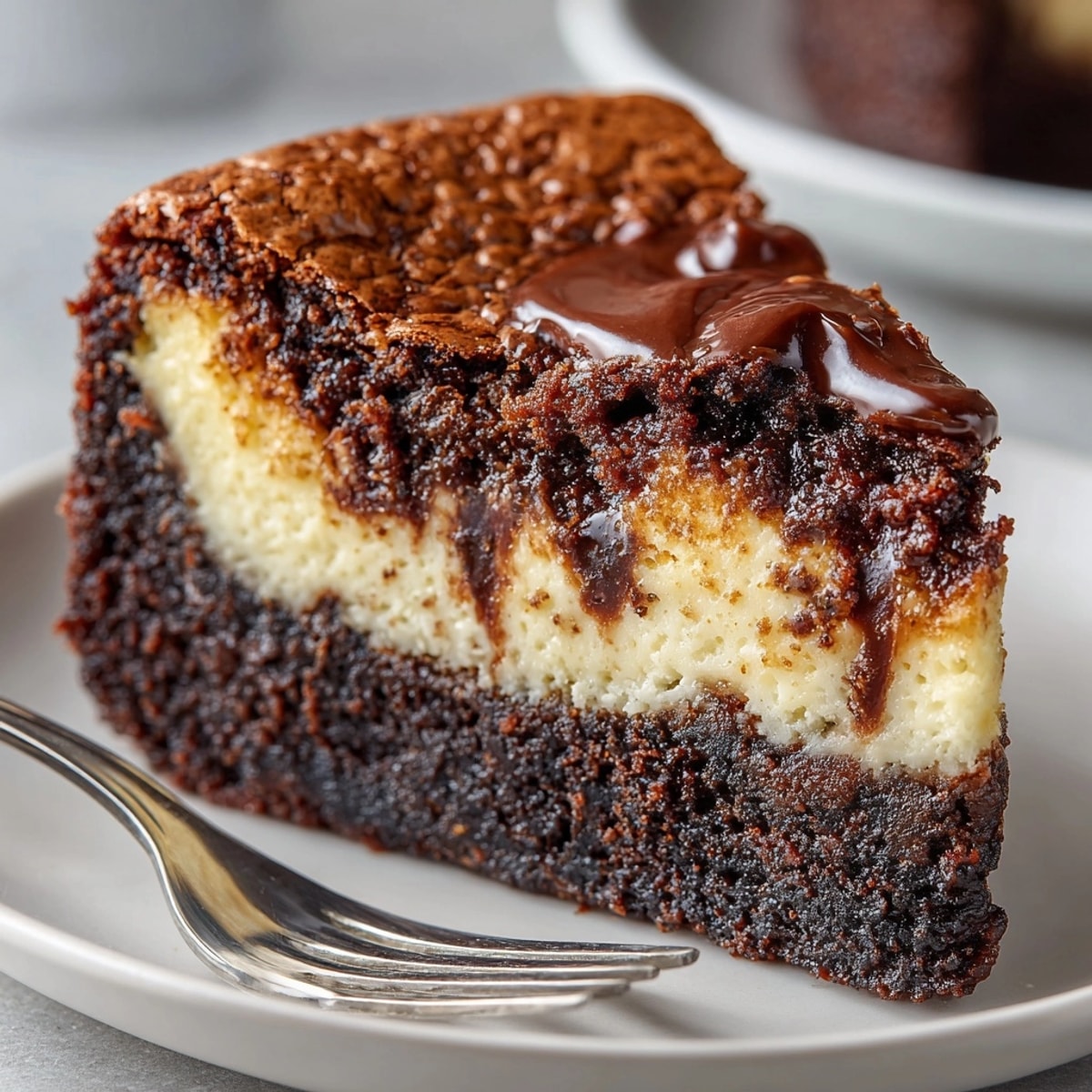 Black Magic Gooey Cake, a rich chocolate dessert with a fudgy center ready to serve.