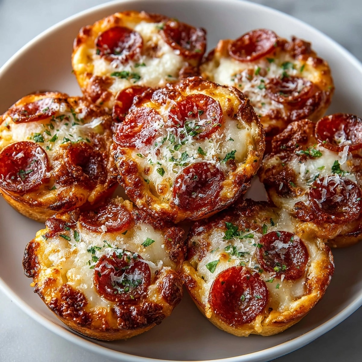 Close-up of Ghost Pepperoni Pizza Bites, bubbly cheese and browned crust, ready to serve.