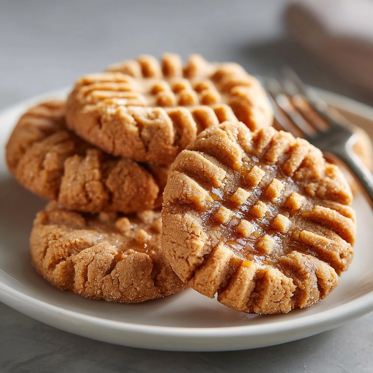 Warm, fragrant 3-Ingredient Peanut Butter Cookies with a delightful fork-pressed crisscross design.