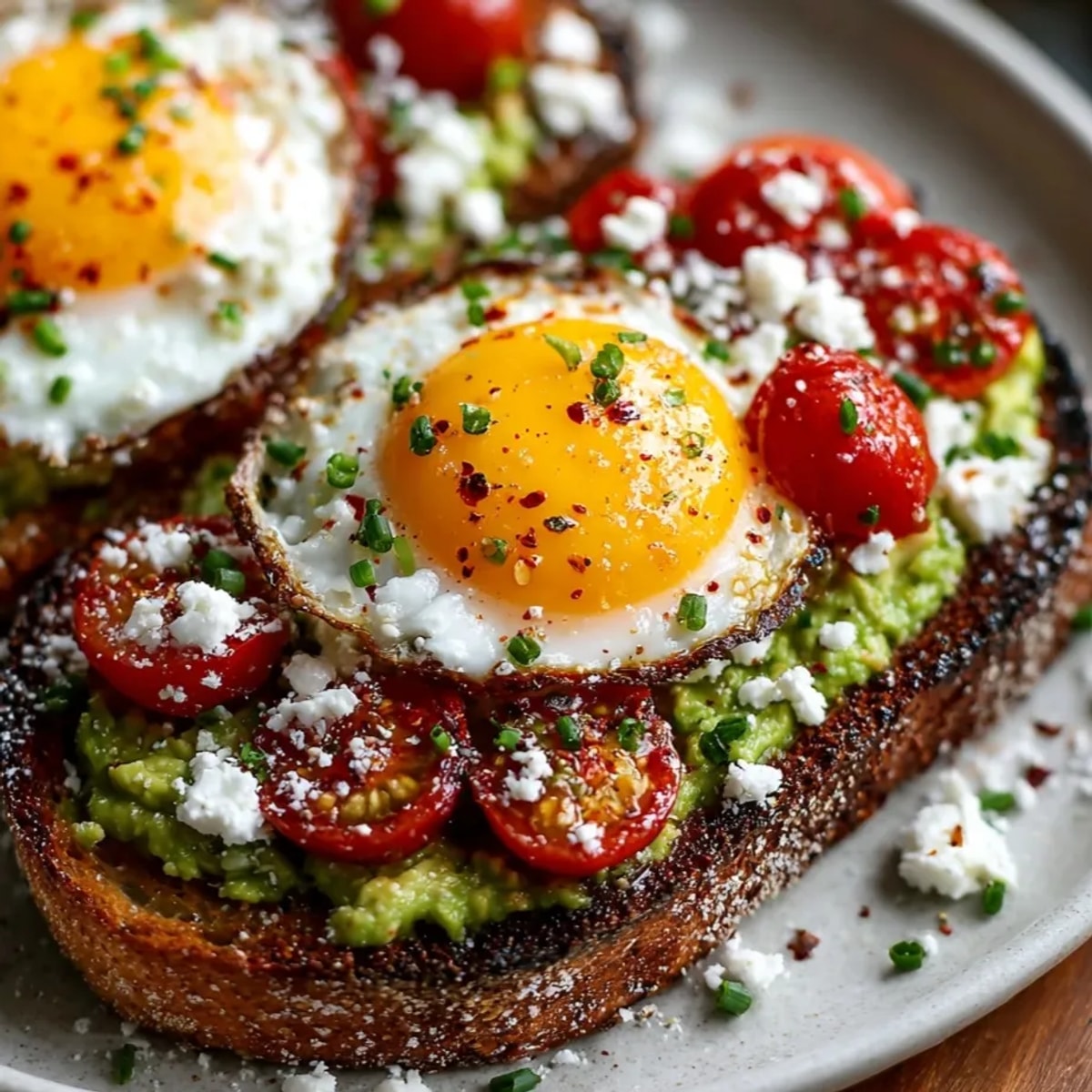 Golden-baked Avocado Egg Toast Bake, topped with feta and herbs—ready for brunch!