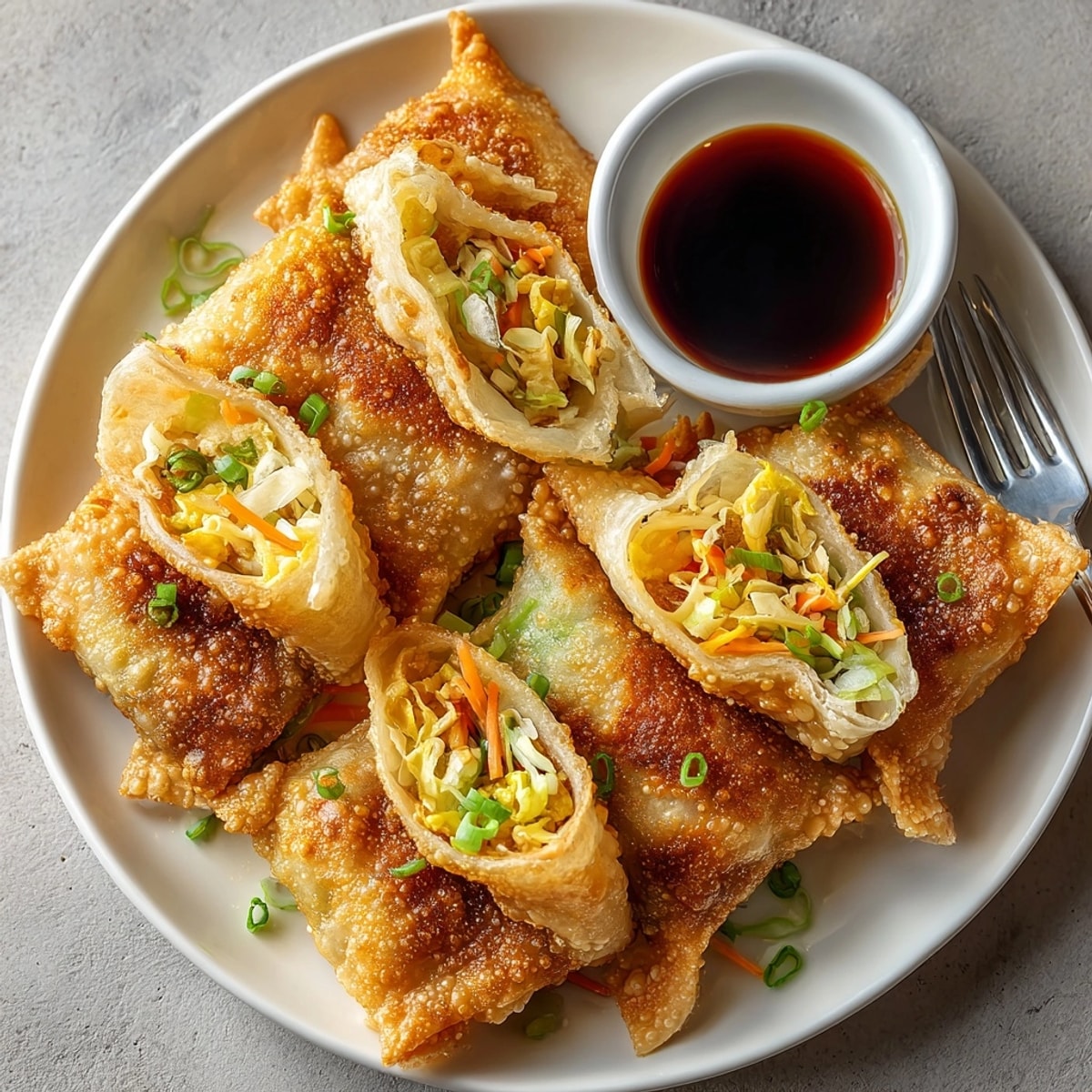 Vegan crispy rice paper dumplings on a plate, ready to be served as a delicious appetizer.