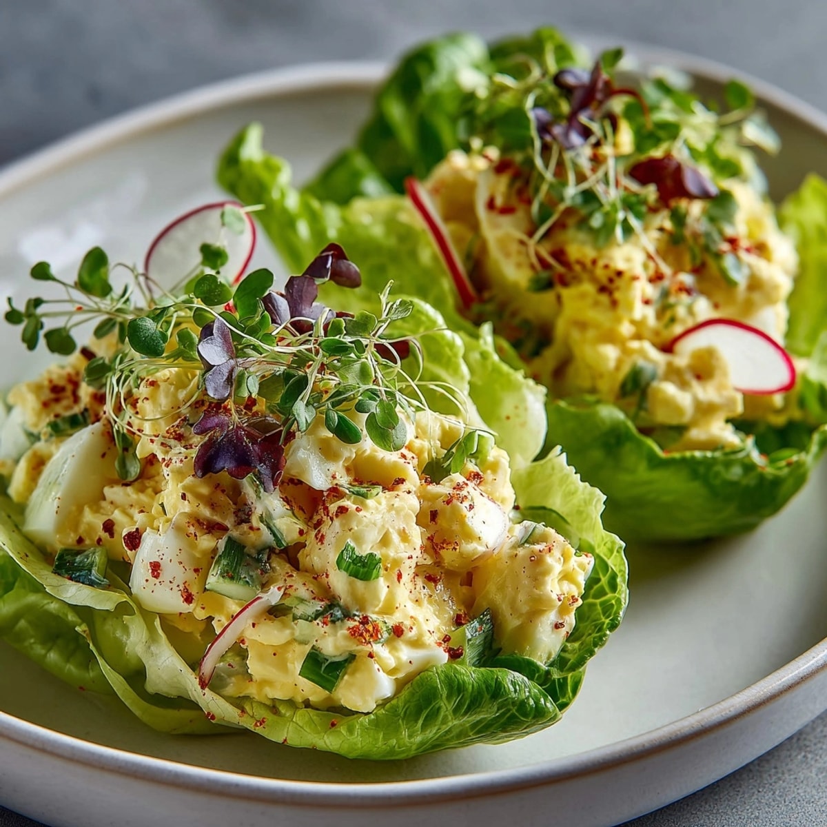 Creamy Egg Salad Lettuce Wraps offer a light lunch, nestled in crisp butter lettuce.