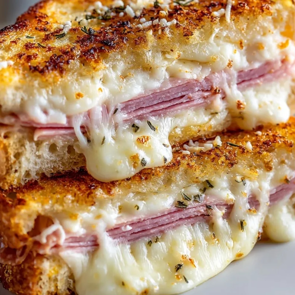 Melty Gruyère oozes from this crusty Croque Monsieur Grilled Cheese, served hot off the griddle.