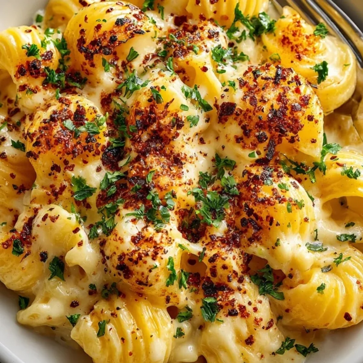 One-Pot Mac and Cheese Pasta: Creamy, golden noodles simmered in a velvety cheese sauce.