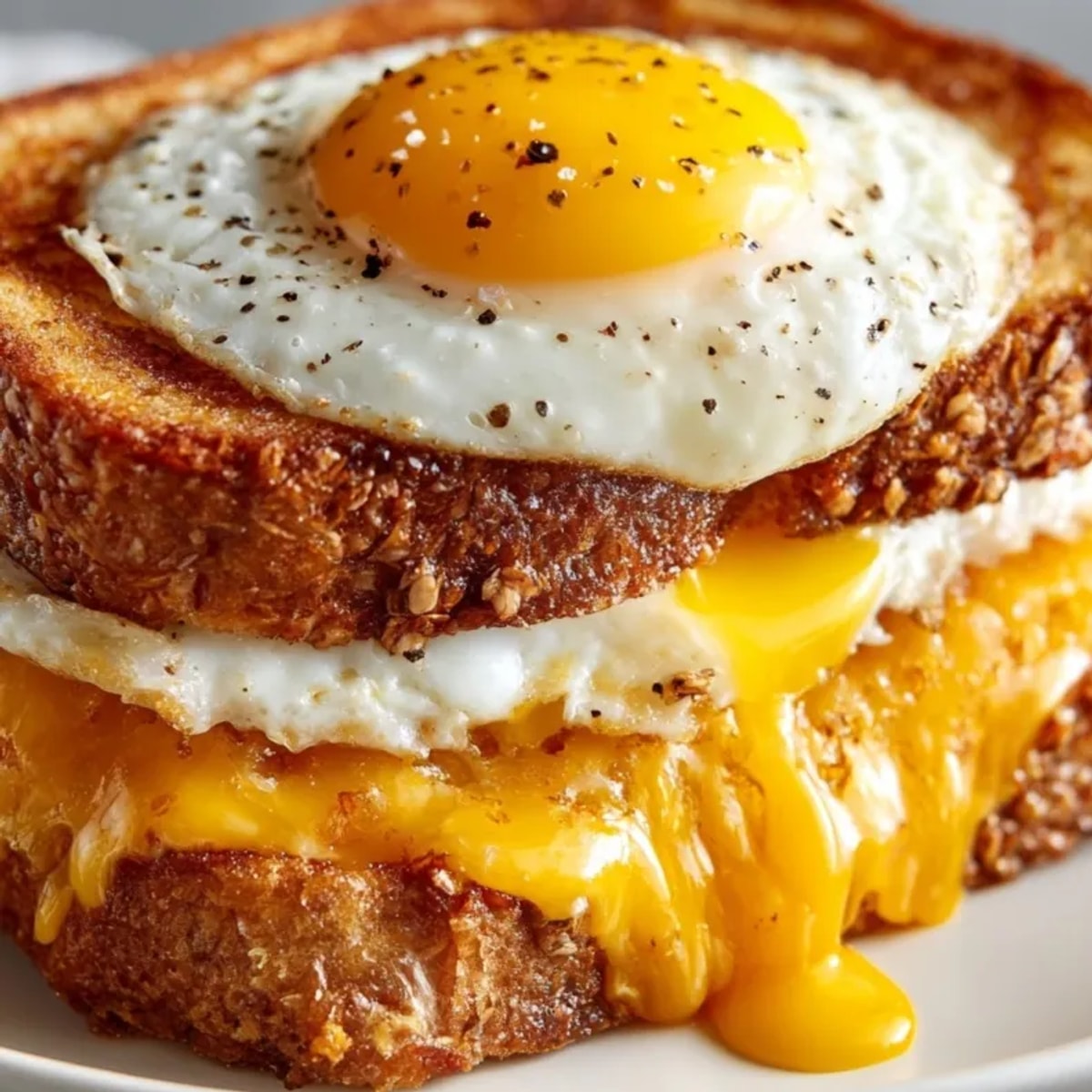 Buttery, crisp Breakfast Grilled Cheese with Egg: A comforting morning staple, oozing cheesy goodness.