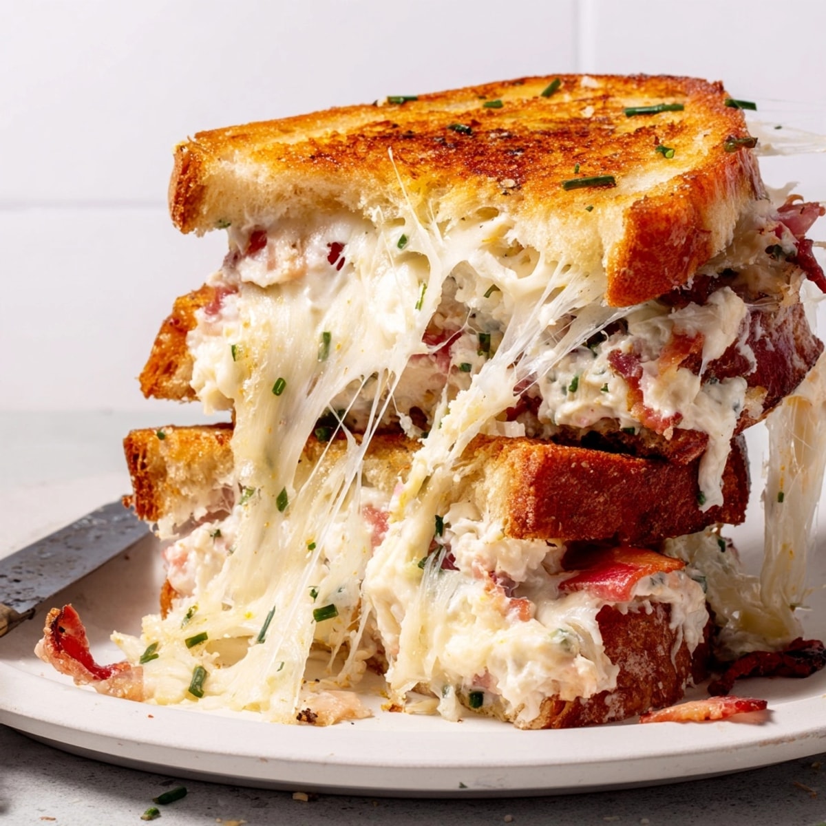 Creamy Ricotta Bacon Breakfast Grilled Cheese: A delicious morning melt, fresh chives sprinkled .