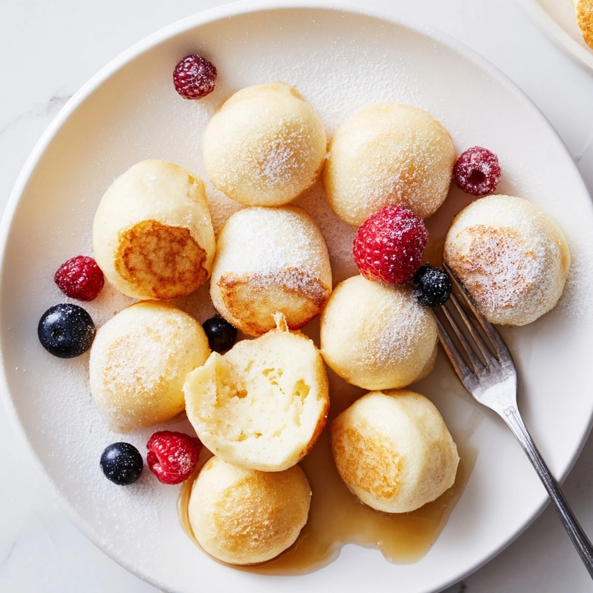 Imagine fluffy Japanese Mochi Pancake Bites, warm from the griddle, topped with fresh berries.