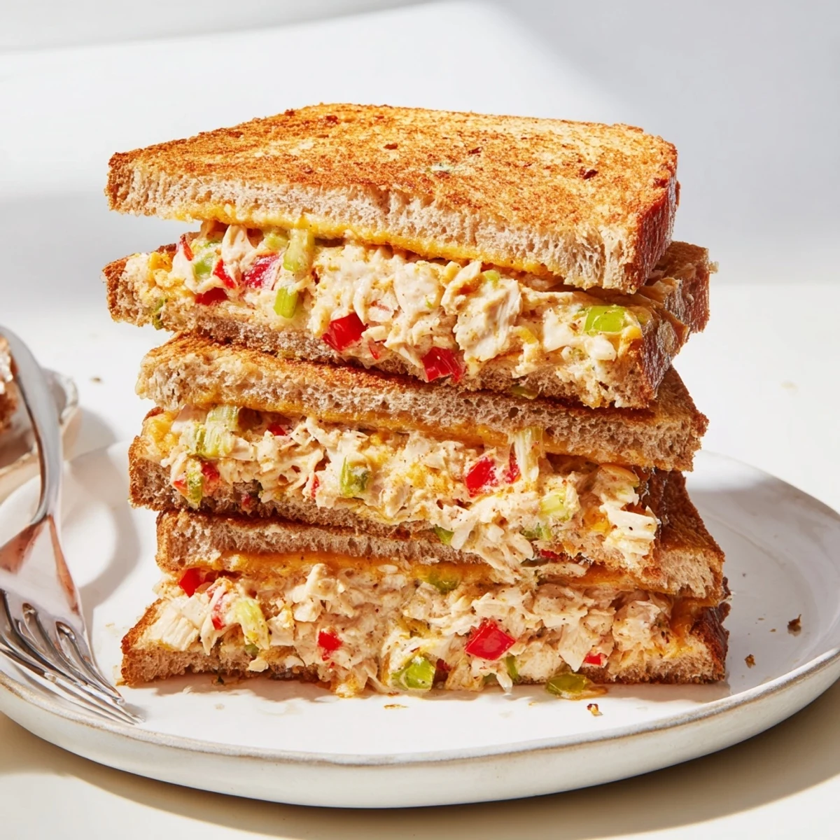 Deliciously crispy Cajun Turkey Cheddar Toasties, perfect with a side of salad.