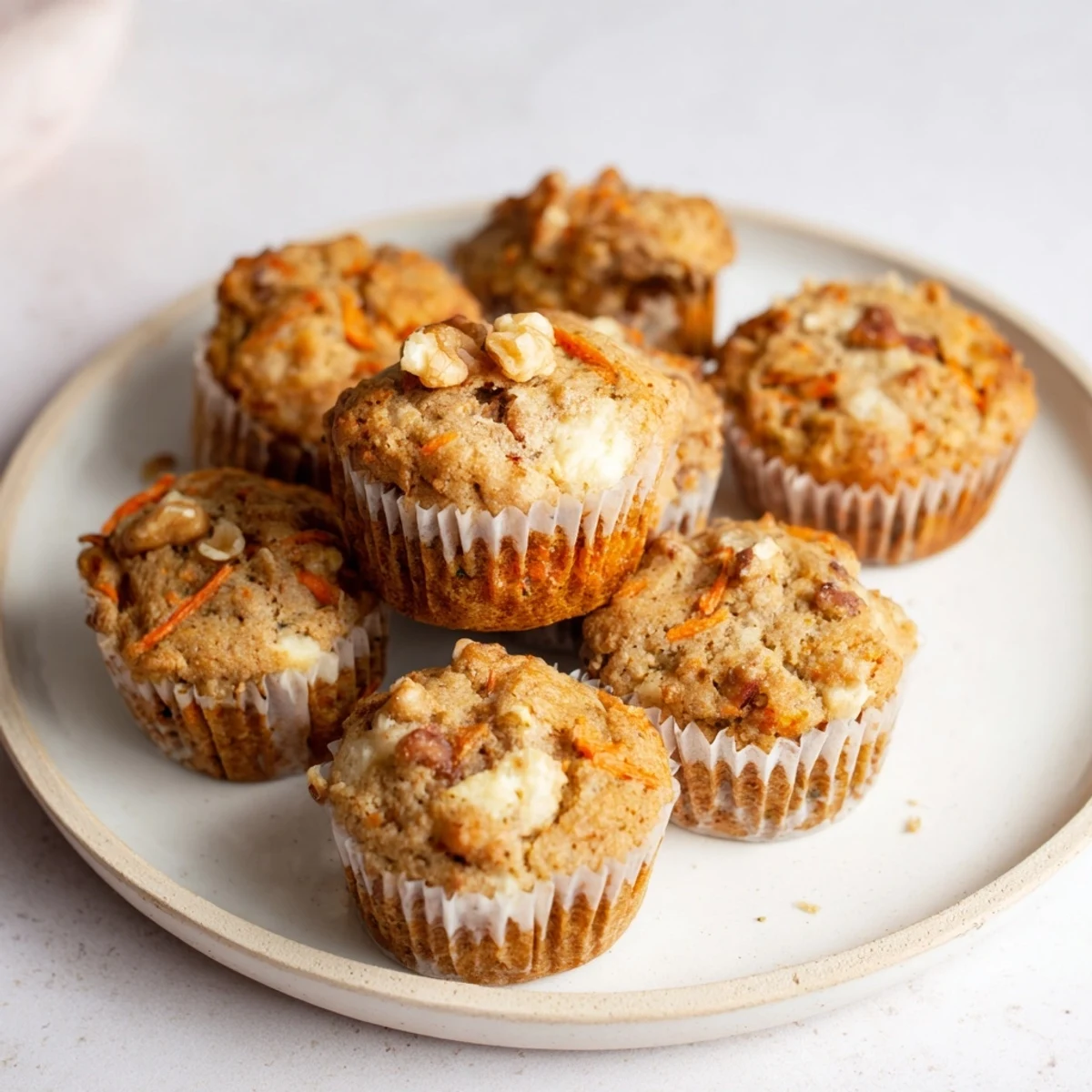 Golden-brown Protein Carrot Cake Ricotta Muffins bursting with grated carrots and honey flavor.