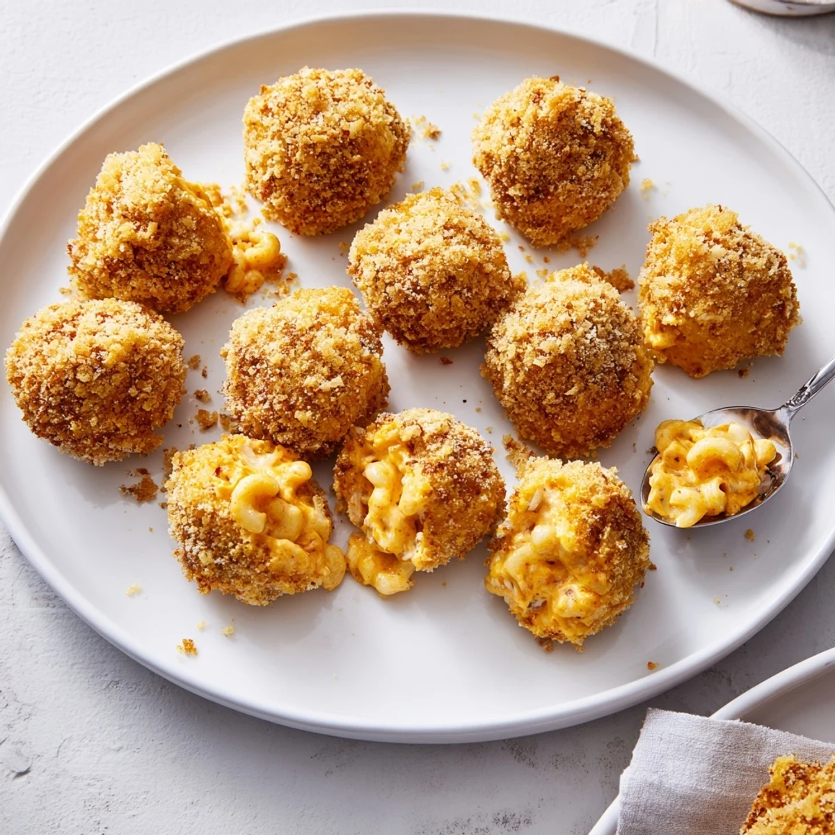 Golden-fried Mac and Cheese Buffalo Chicken Balls bursting with savory flavor and spice.  