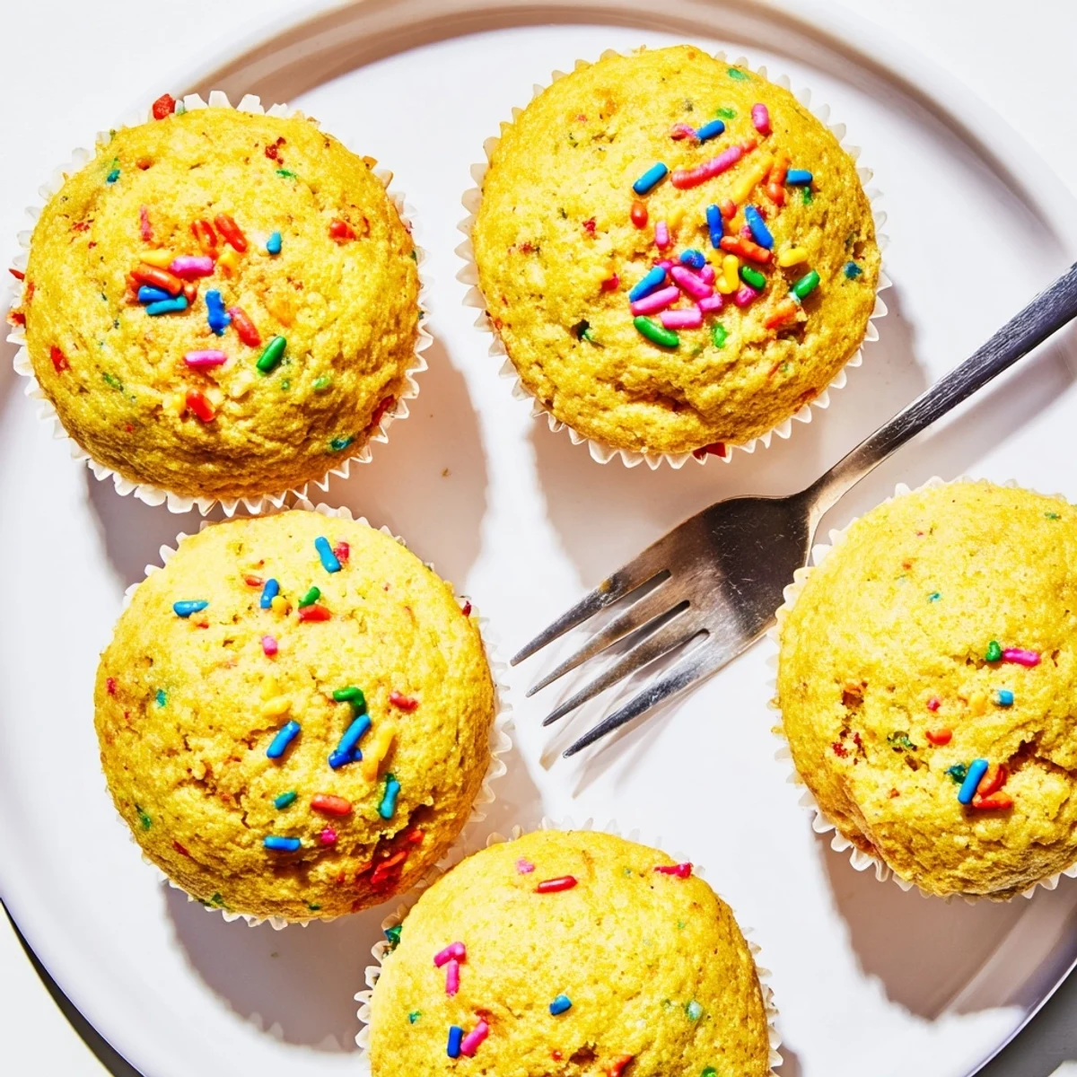 Colorful Funfetti cornbread muffins fresh out of the oven, perfect for celebrations.  