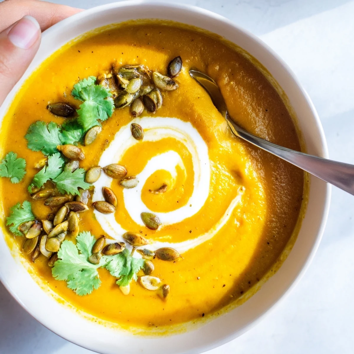 A vibrant bowl of Maple Ginger Carrot Soup, perfect for cozy dinner nights.  