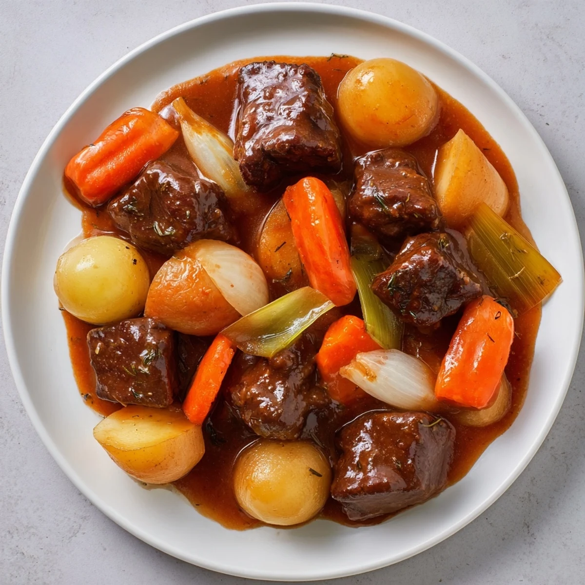 Comfort Crockpot Beef Stew simmering with tender beef and vegetables; a warm, savory aroma fills the kitchen.