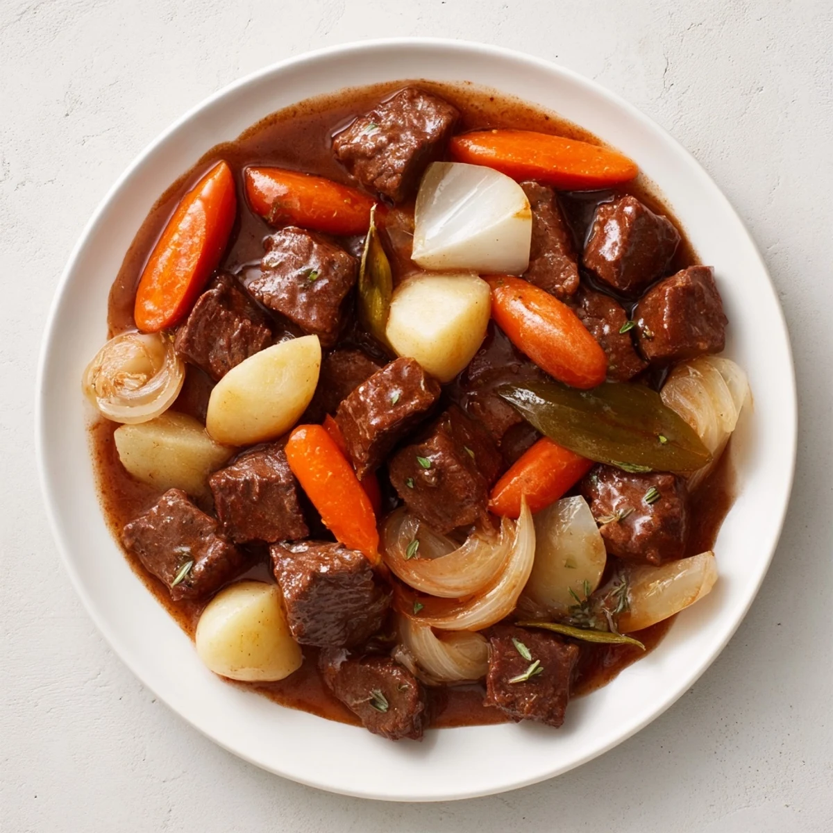 Close-up of a steaming bowl of Comfort Crockpot Beef Stew, highlighting the rich broth and hearty chunks.