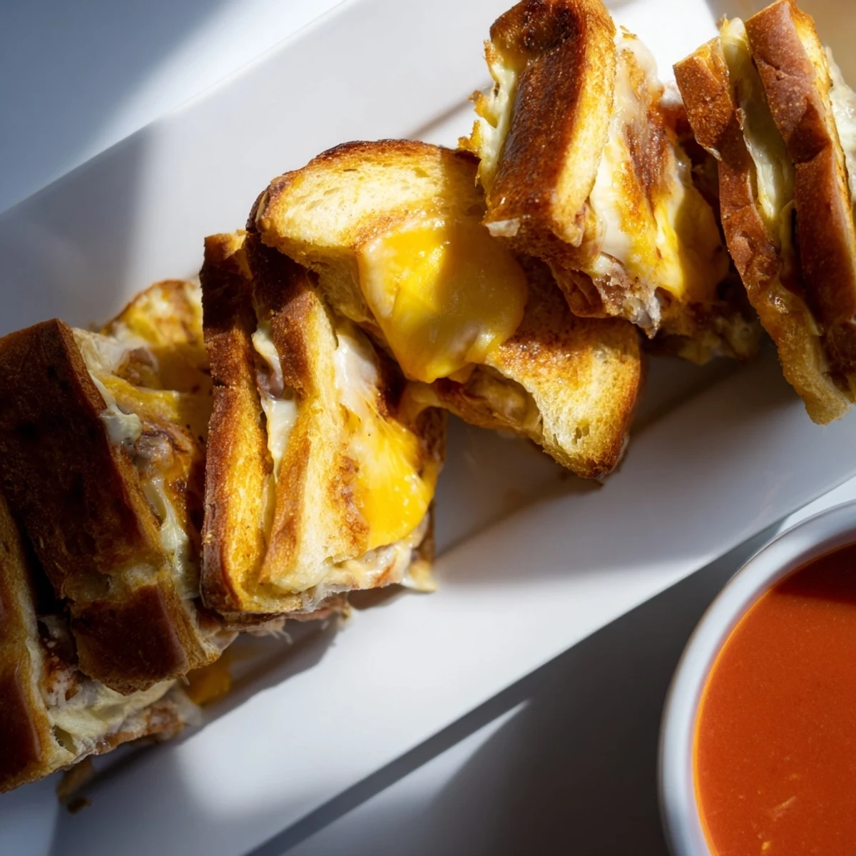A close-up view of the delicious Easy Tomato Soup & Grilled Cheese Casserole Bake, ready for serving.