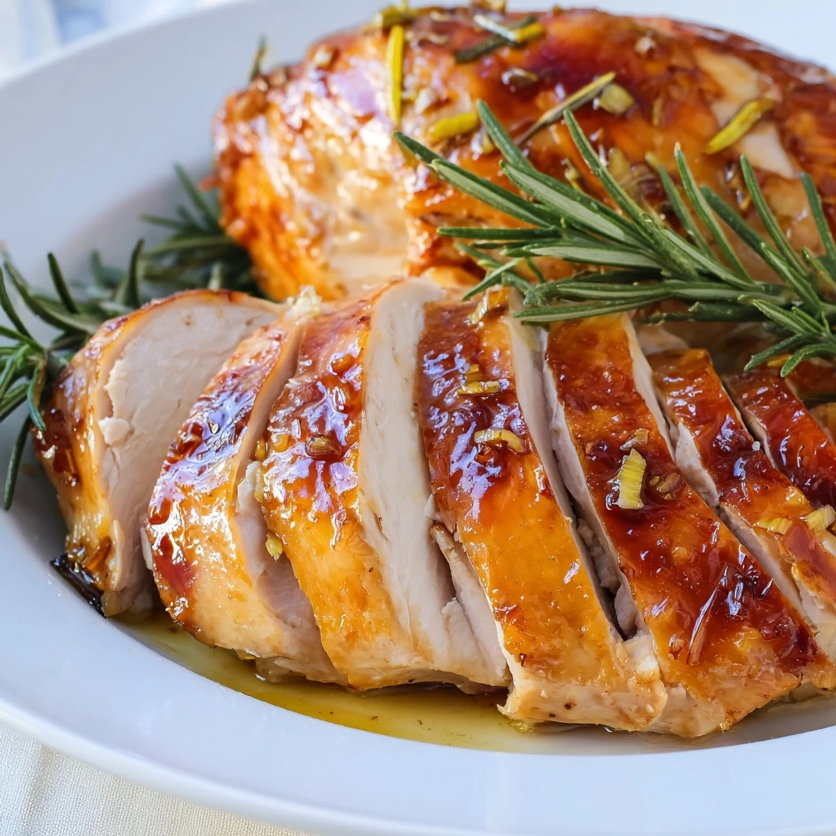 Juicy Limoncello-Glazed Roast Turkey Breast, showcasing a glistening crust and aromatic herbs, perfect for serving guests.