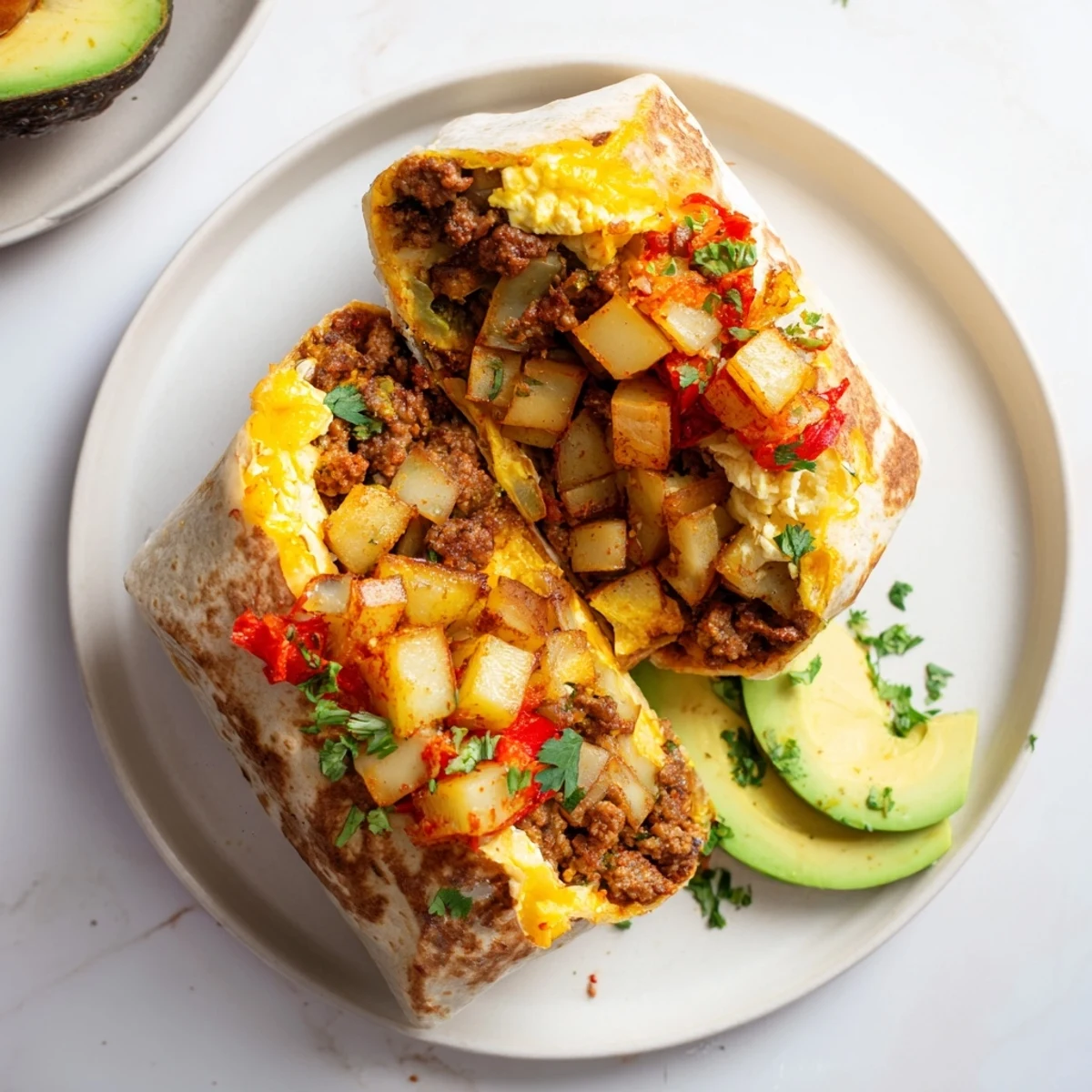 Spicy kimchi and sausage create festive flavor in these hearty Christmas Breakfast Burritos.