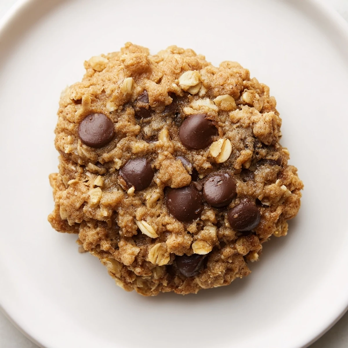 Freshly baked Oat-Banana Chocolate Chip Cookies, with melted chocolate and crispy edges; a sweet treat.
