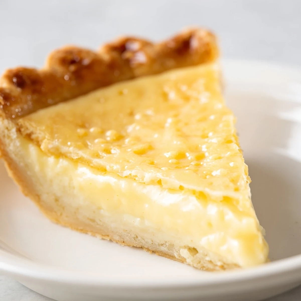 Close-up of a cooled Water Pie, showing its custard-like texture, a classic American treat.