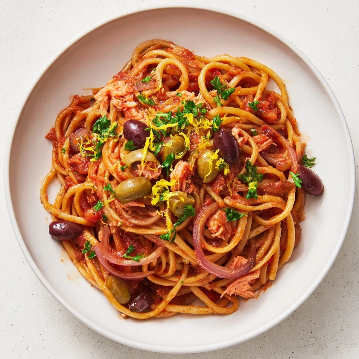 Pasta with Tuna Olives Capers