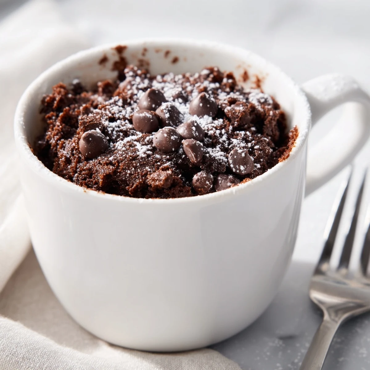 Perfectly portioned microwave mug cake, topped with a dollop of whipped cream, inviting you to dig in.