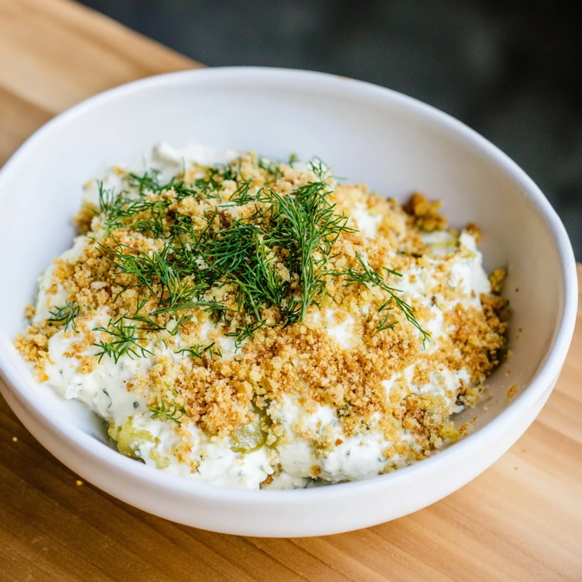 Creamy Fried Pickle Dip, ready to serve with crispy chips, is savory and delicious for sharing.