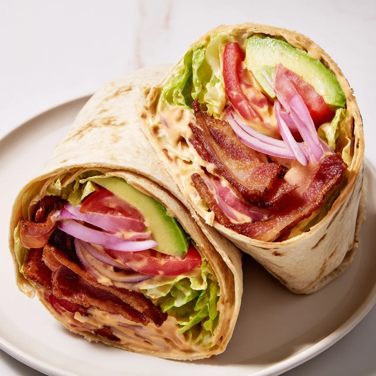 Zesty BLT Wraps with chipotle mayo: a delicious wrap featuring crispy bacon, fresh veggies, and smoky mayo.