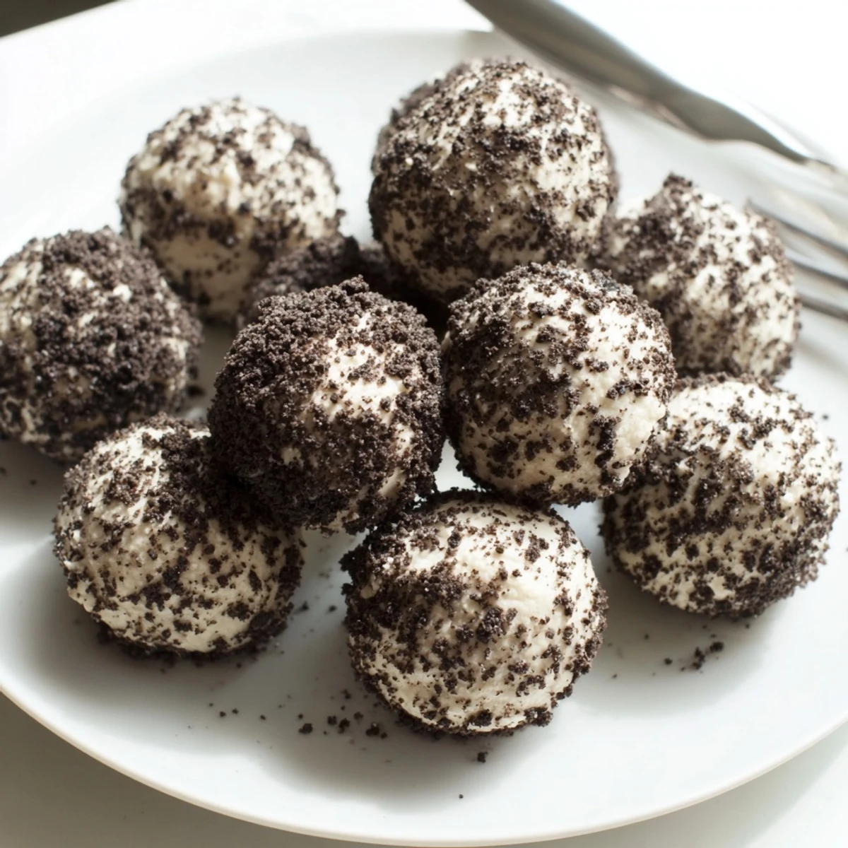 Cream Cheese Oreo Protein Balls: a close-up of delicious, no-bake, cookies and cream bites.