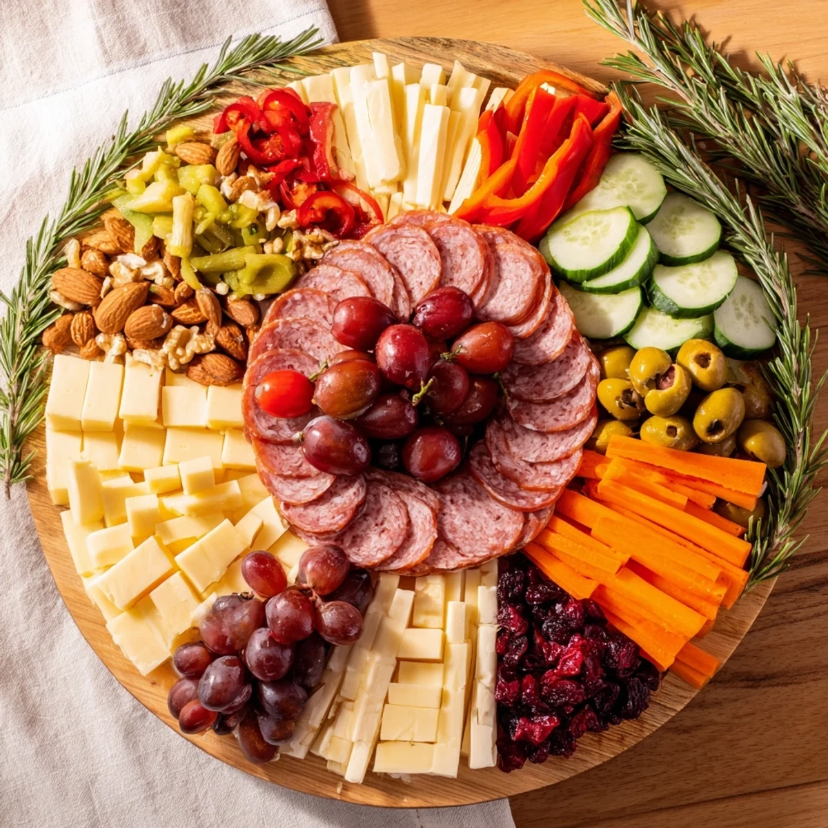 Delicious Simplified Grazing Board Wreath, a colorful appetizer featuring cheese, charcuterie, and fresh produce.
