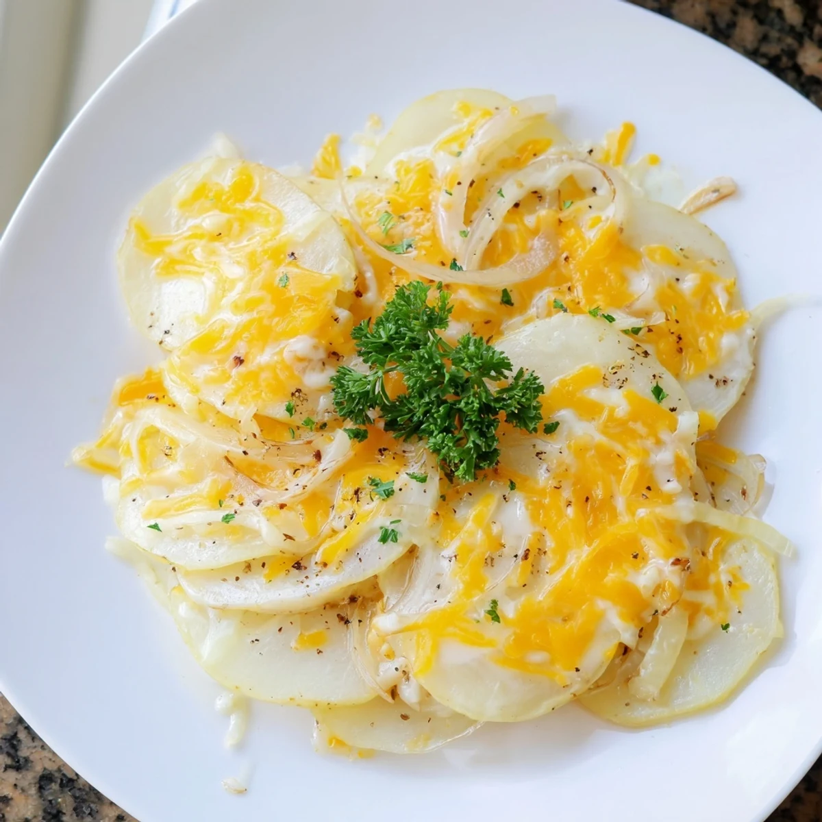 Golden, bubbly Budget-Friendly Potato Layer Bake, a comforting casserole with creamy cheese and tender potatoes.