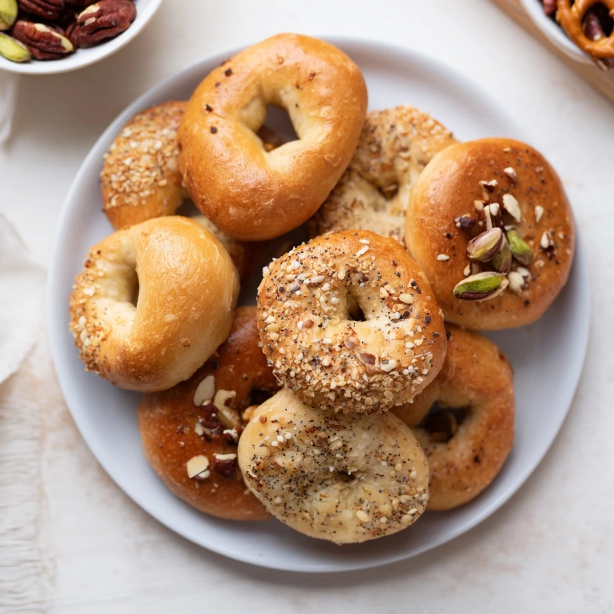 Golden, crispy air fryer bagel chip Christmas mix piled high, ready to share at a holiday party.