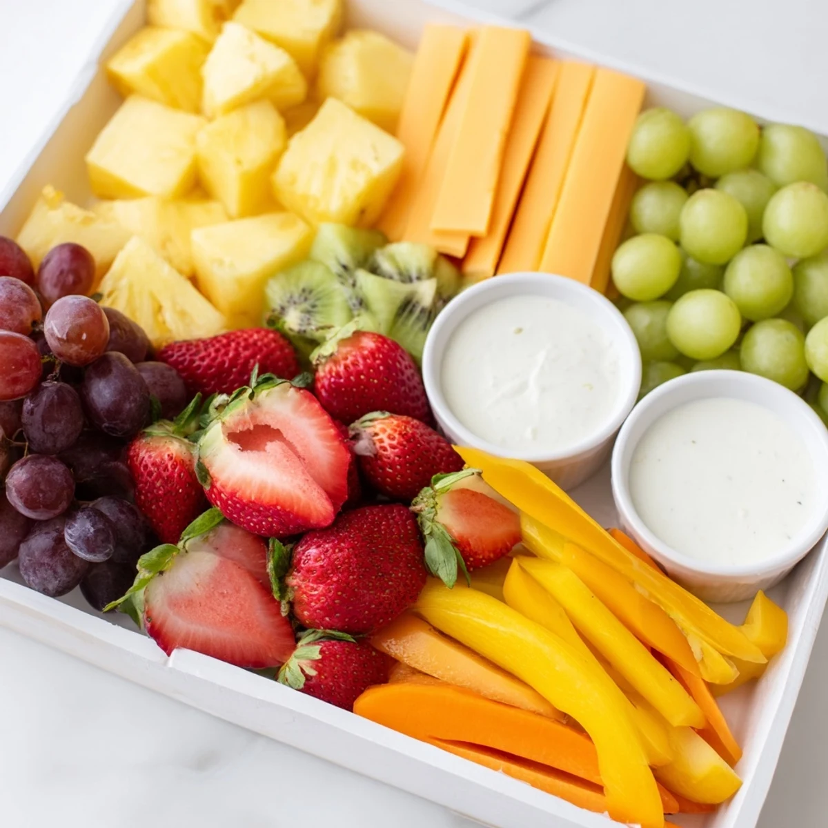 Party-ready Sunshine Snack Tray: This beautiful platter showcases a delicious assortment of healthy treats.
