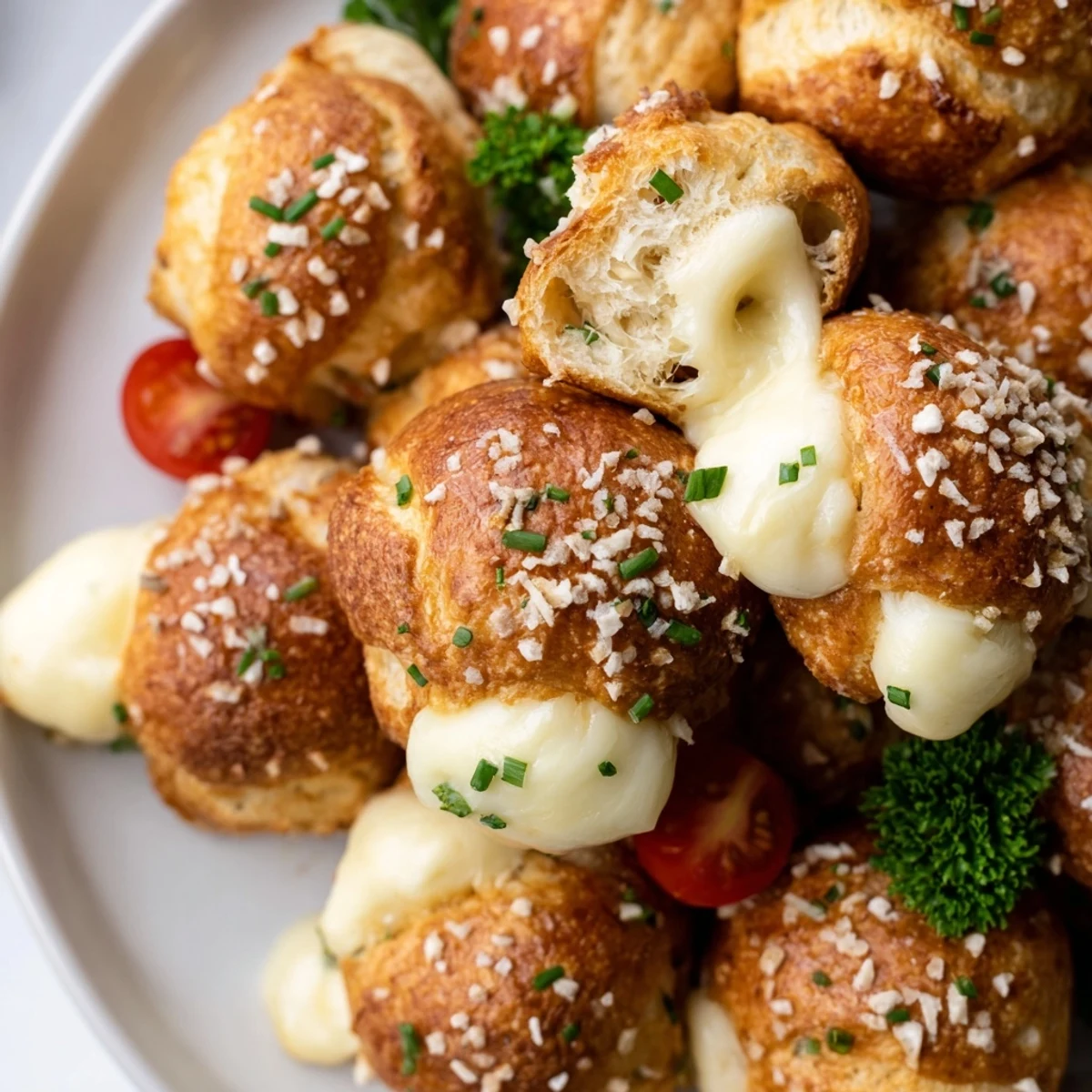 Golden, baked Pretzel Joy Wreath, a ring of pull-apart pretzel bites with melty cheese.