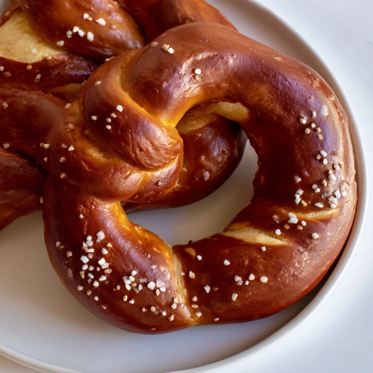 Coarse salt sparkles on these baked Bretzels Anneau de Fête, perfect for dipping in mustard for an appetizer.
