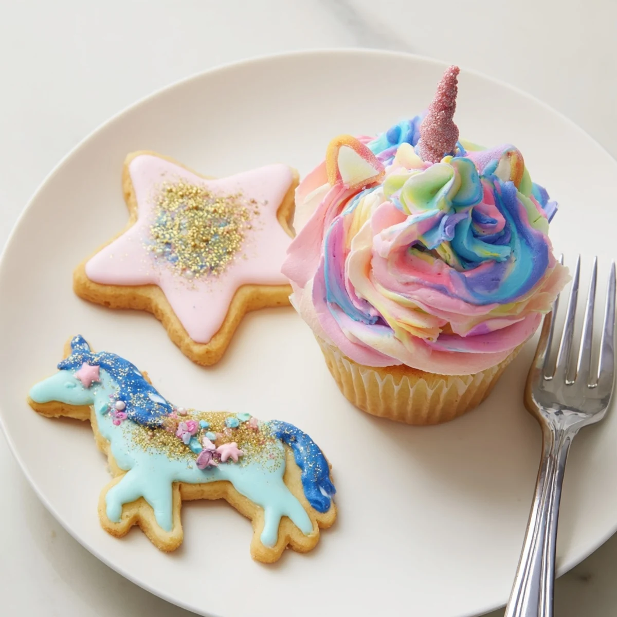 See a stunning Magical Unicorn Dessert Table: a delightful assortment with meringue kisses and sprinkles galore.