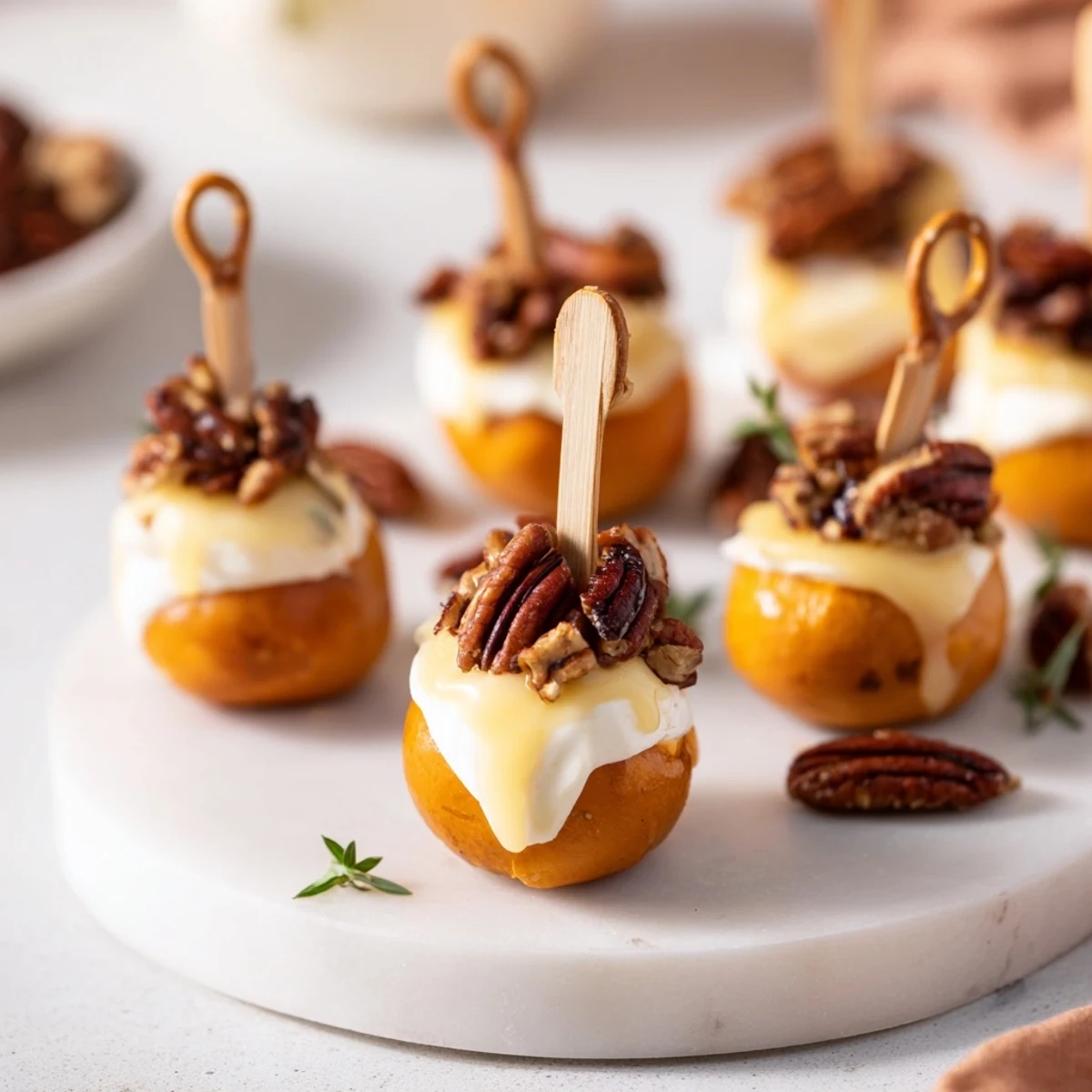 Festive acorn cheese ball bites, a delightful vegetarian appetizer, showcasing creamy, herbed cheese blends.