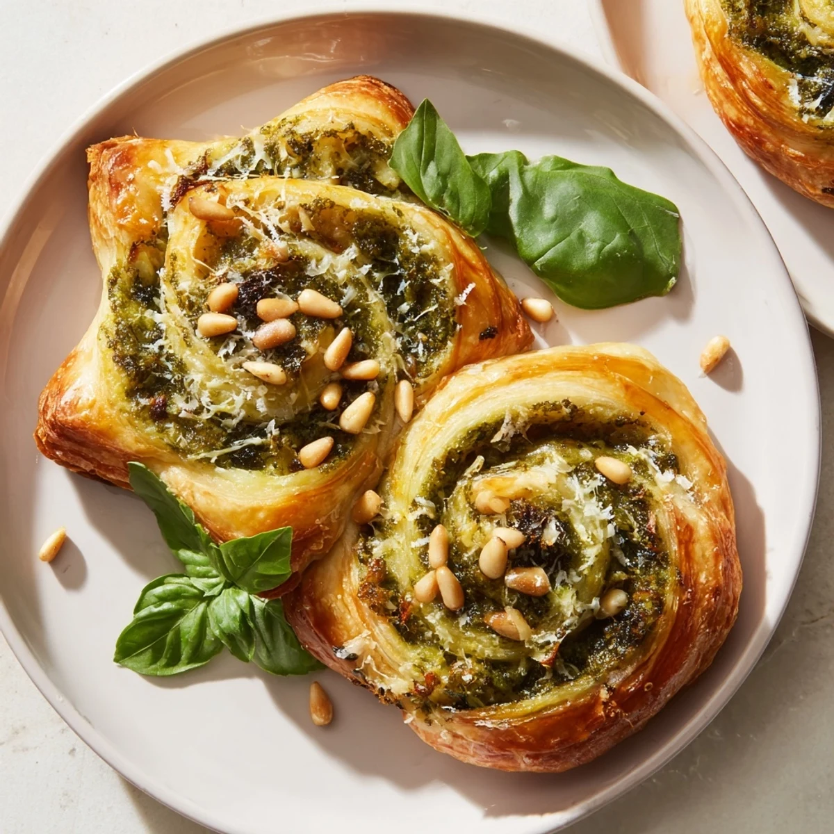 Vibrant basil pesto filling oozing in delicious, star-shaped pinwheels, perfect for a vegetarian appetizer.