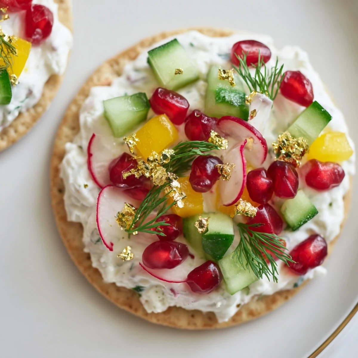 Festive Ornament Shaped Cracker Toppings, pictured with vibrant vegetables, ready for appetizers and parties.