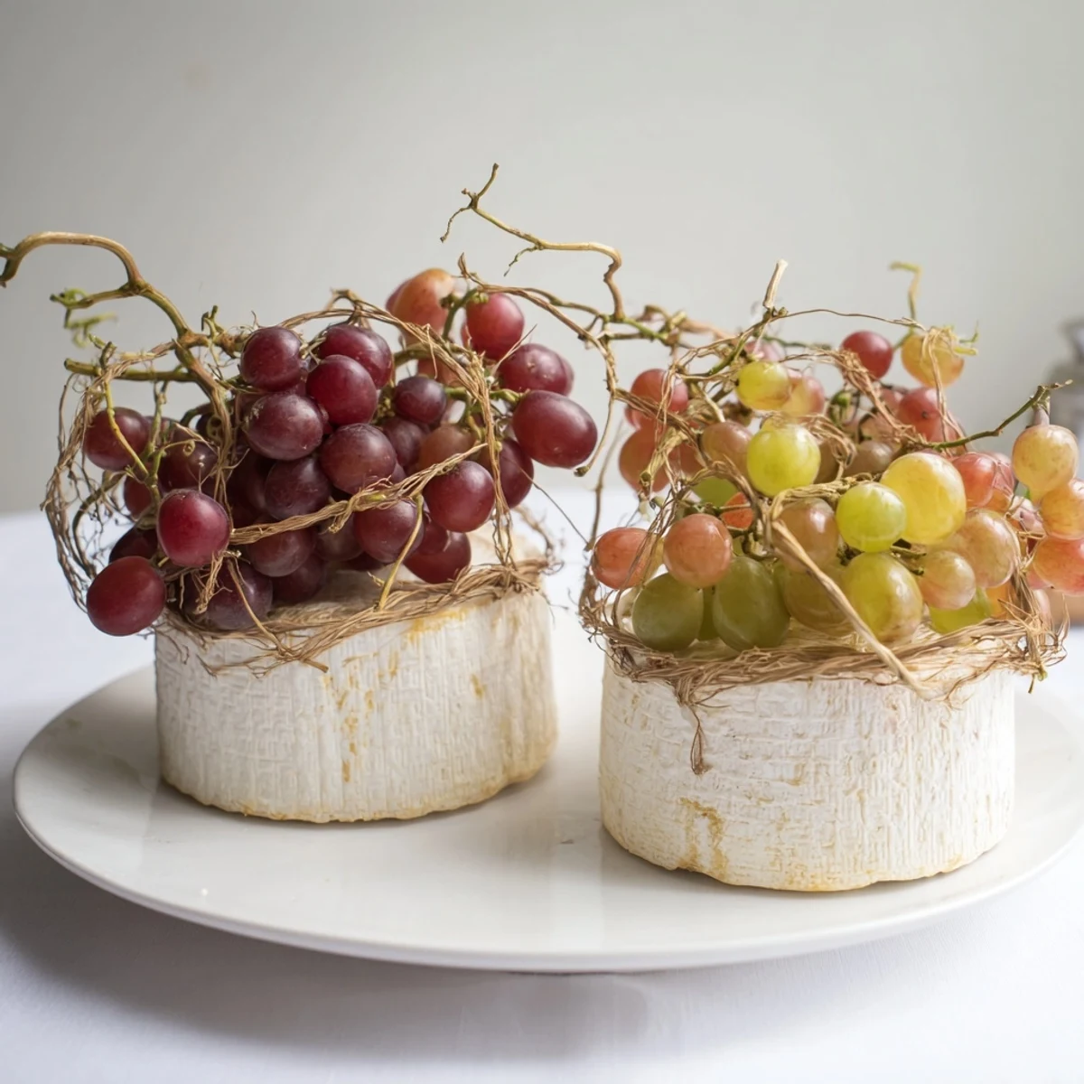 Sharing a delightful The Rustic Vineyard platter with cheese, bread, and fresh grapes.