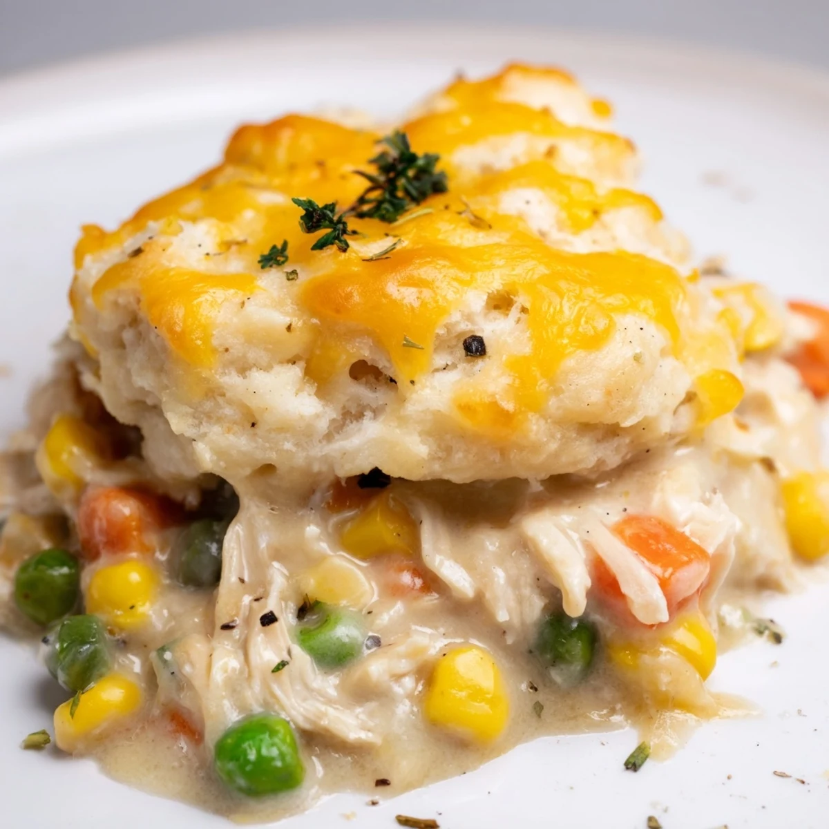 The savory Chicken Cobbler with Red Lobster Mix, a comforting casserole with a flaky biscuit crust and creamy filling.