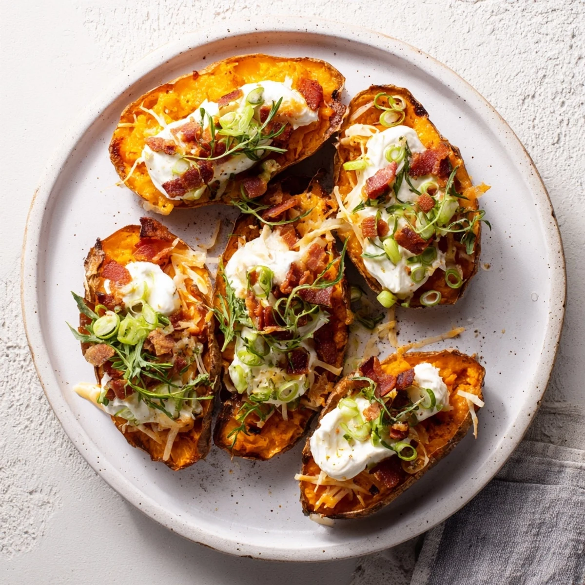 Golden, crispy Loaded Baked Potato Skins overflowing with melted cheddar cheese and crumbled bacon.