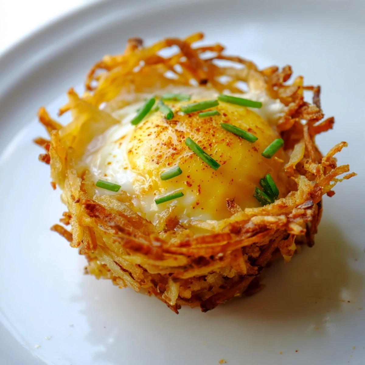 Fluffy eggs nestled in golden-brown hashbrown cups: a delicious American breakfast treat.