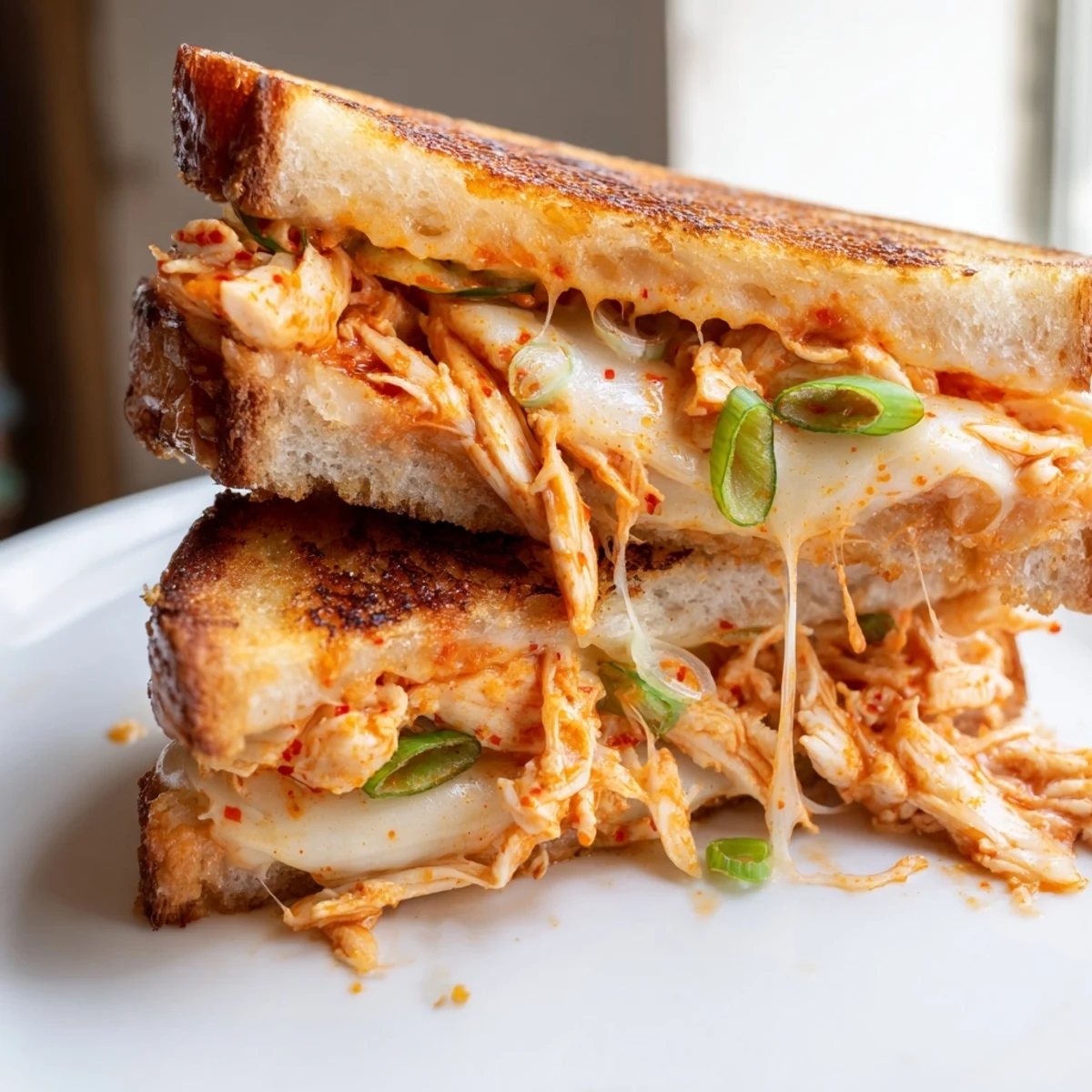 Golden, melted cheese oozes from a delicious Gochujang Mayo Chicken Sandwich grilled to crispy perfection.