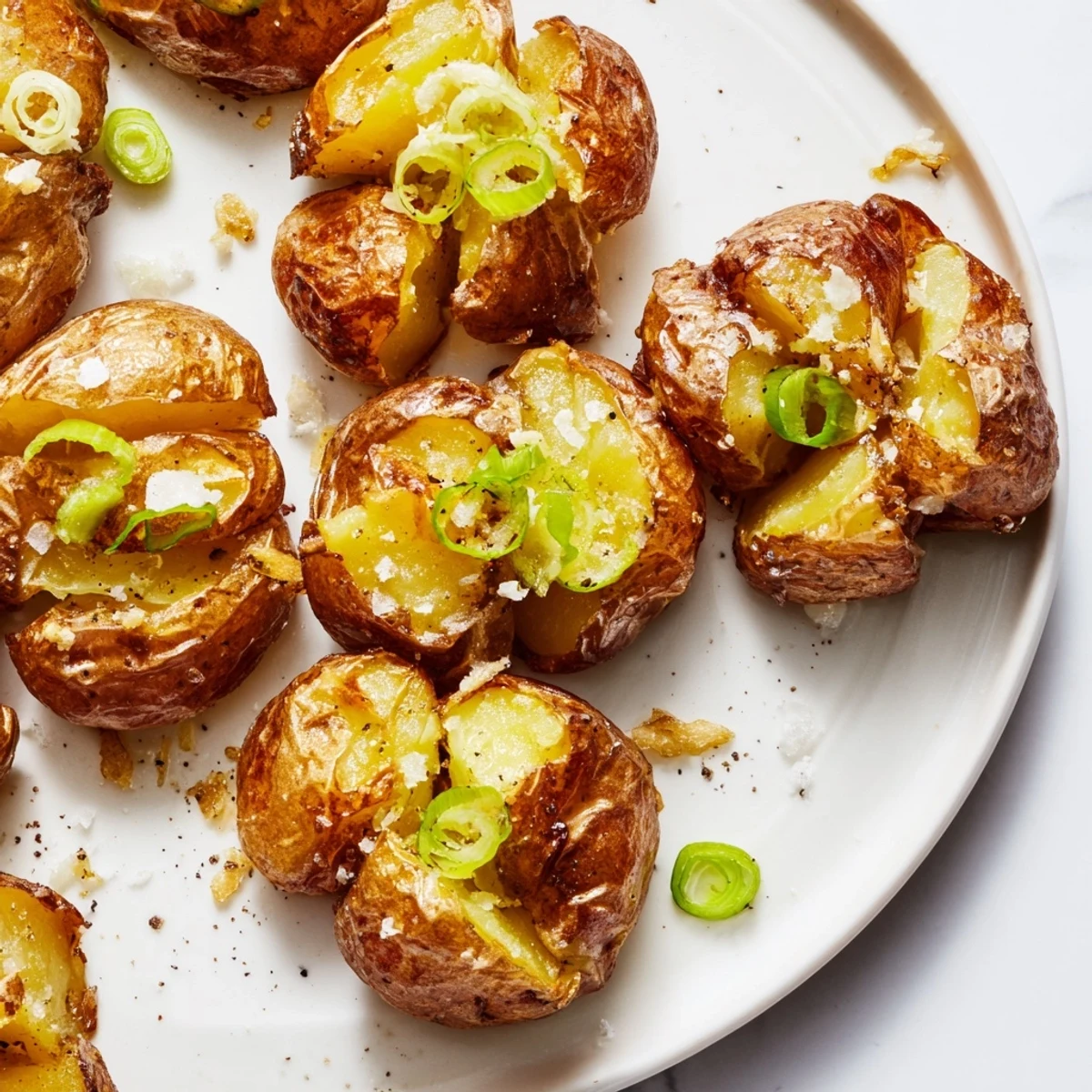 Fragrant scallion oil coats these perfectly smashed Smashed Green Onion Potato Bombs, ready to enjoy alongside a flavorful meal.