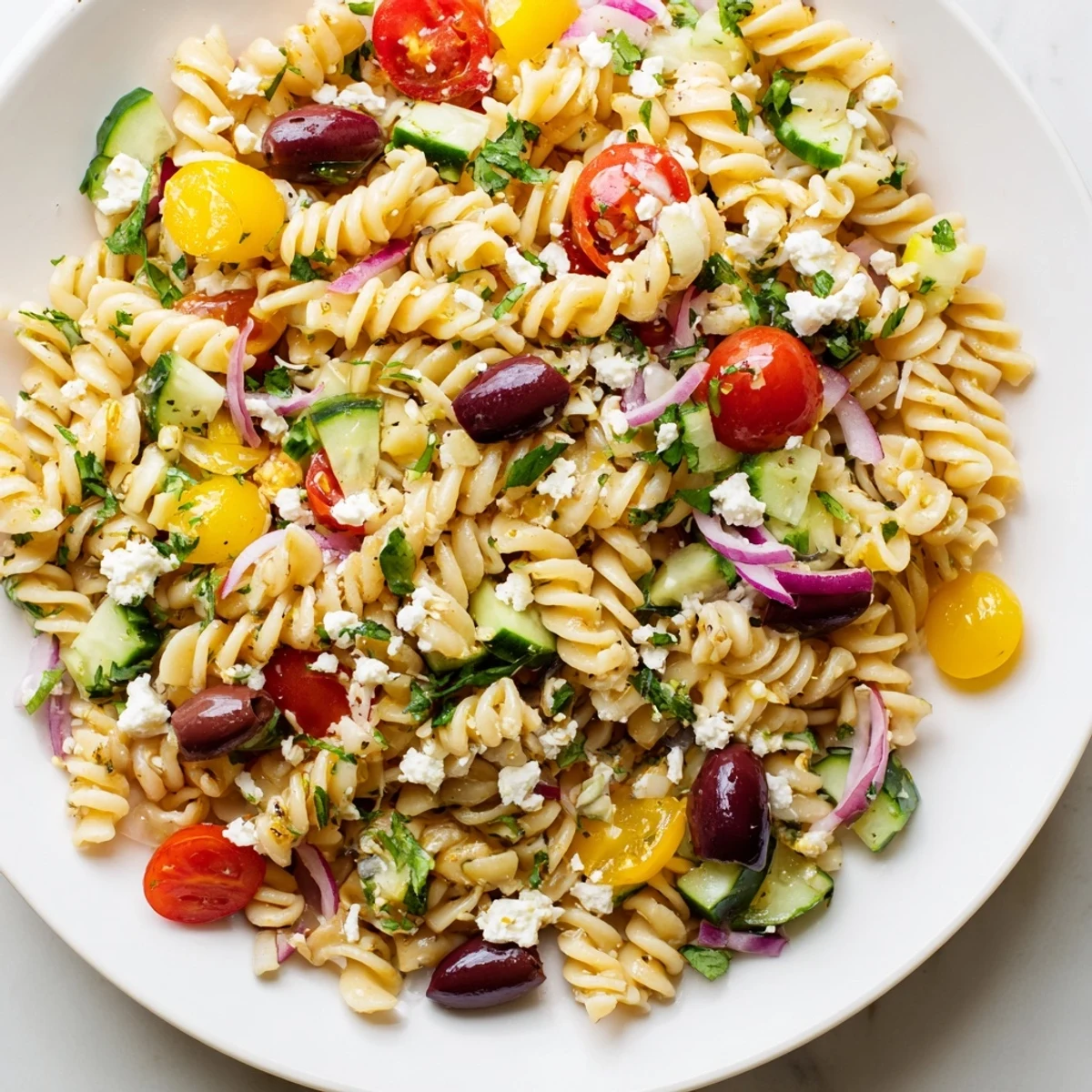 Bright and refreshing lemon pasta salad, tossed with herbs and bursting with summer flavors.