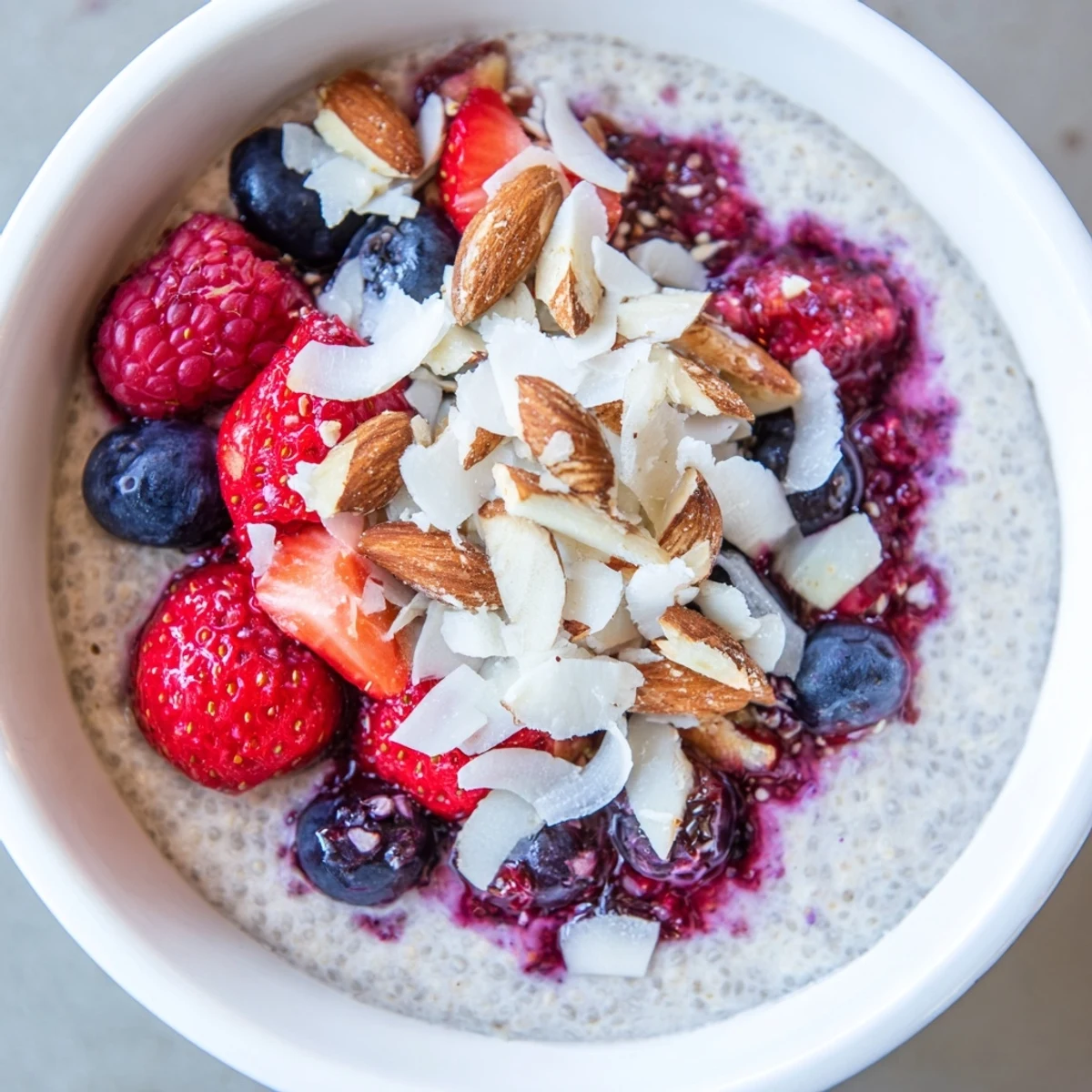 Creamy Berry Chia Pudding, layered beautifully with vibrant berries, ready for a healthy morning.