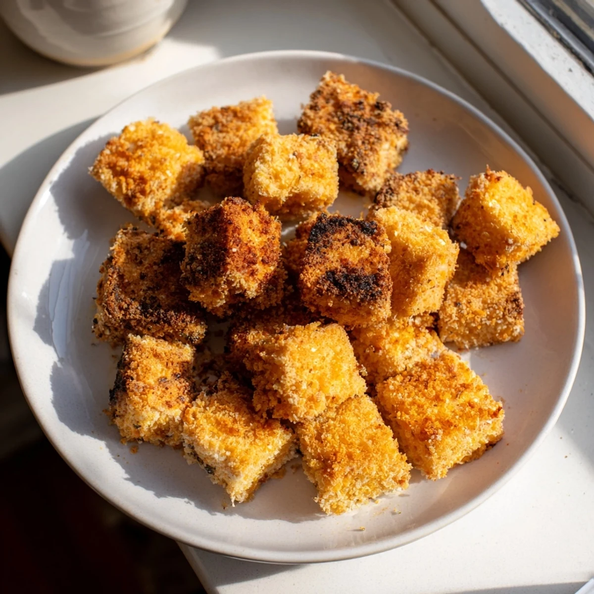 Crunchy, flavorful crispy tofu nuggets, made from extra-firm tofu, perfect for enjoying as a snack.